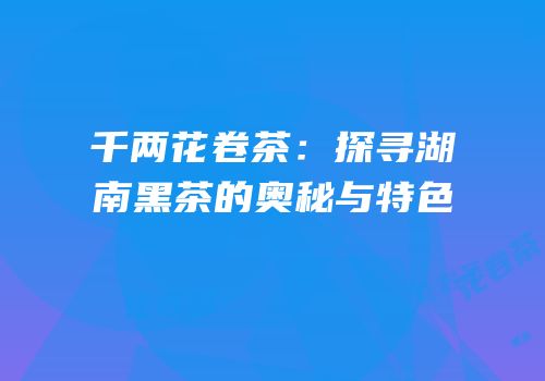 千两花卷茶：探寻湖南黑茶的奥秘与特色
