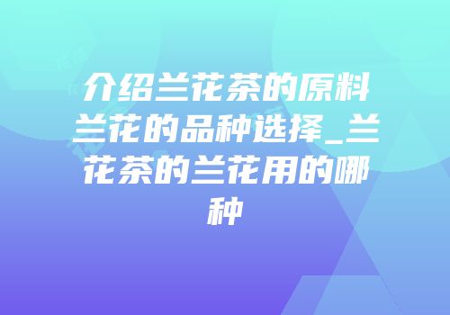介绍兰花茶的原料兰花的品种选择_兰花茶的兰花用的哪种