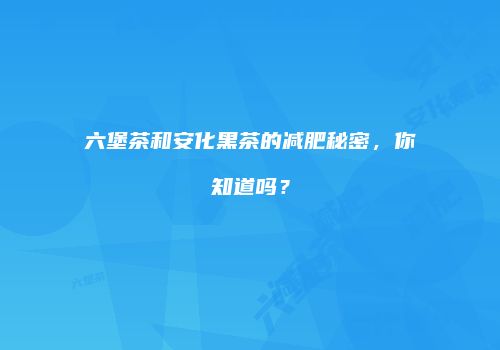 六堡茶和安化黑茶的减肥秘密，你知道吗？