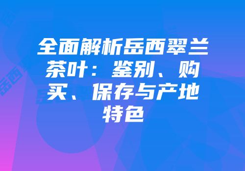 全面解析岳西翠兰茶叶：鉴别、购买、保存与产地特色
