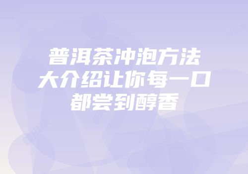 普洱茶冲泡方法大介绍让你每一口都尝到醇香