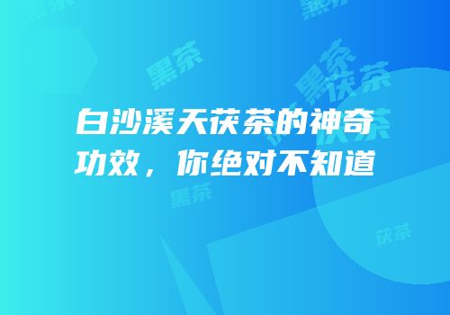 白沙溪天茯茶的神奇功效，你绝对不知道