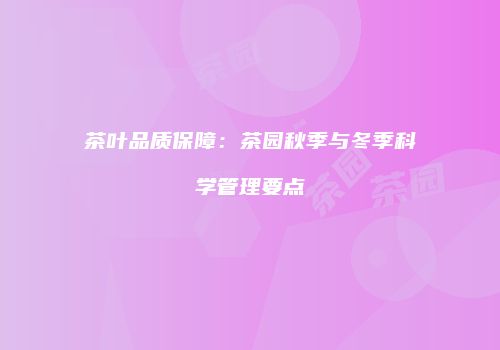 茶叶品质保障：茶园秋季与冬季科学管理要点