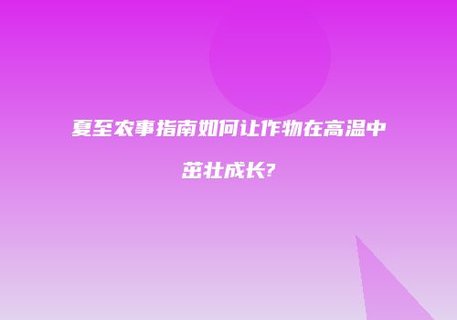 夏至农事指南如何让作物在高温中茁壮成长?