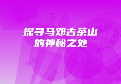 探寻马邓古茶山的神秘之处