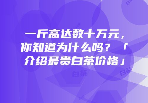 一斤高达数十万元，你知道为什么吗？「介绍最贵白茶价格」