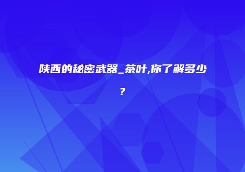 陕西的秘密武器_茶叶,你了解多少?