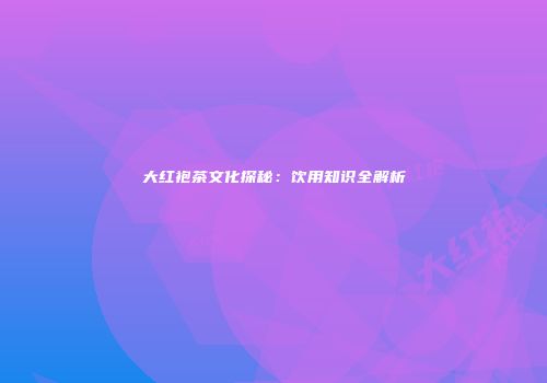 大红袍茶文化探秘：饮用知识全解析
