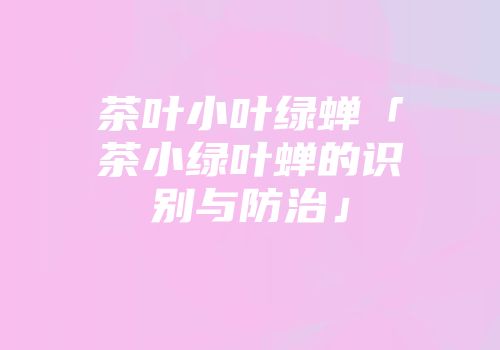 茶叶小叶绿蝉「茶小绿叶蝉的识别与防治」