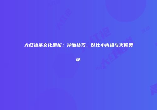 大红袍茶文化解析：冲泡技巧、对比小青柑与火候奥秘