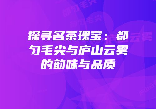探寻名茶瑰宝：都匀毛尖与庐山云雾的韵味与品质