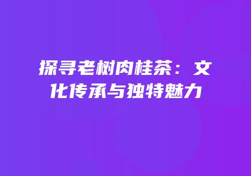 探寻老树肉桂茶：文化传承与独特魅力