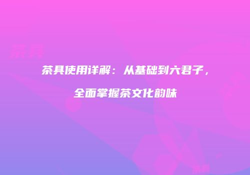 茶具使用详解：从基础到六君子，全面掌握茶文化韵味