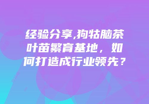 经验分享,狗牯脑茶叶苗繁育基地，如何打造成行业领先？
