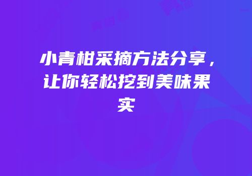 小青柑采摘方法分享，让你轻松挖到美味果实