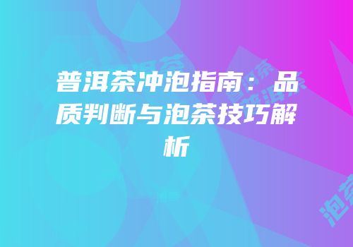 普洱茶冲泡指南：品质判断与泡茶技巧解析