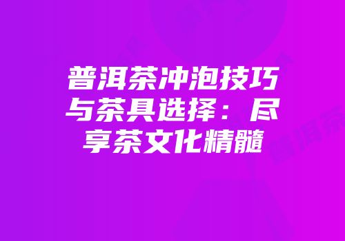 普洱茶冲泡技巧与茶具选择：尽享茶文化精髓
