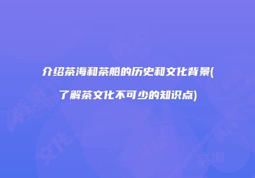 介绍茶海和茶船的历史和文化背景(了解茶文化不可少的知识点)