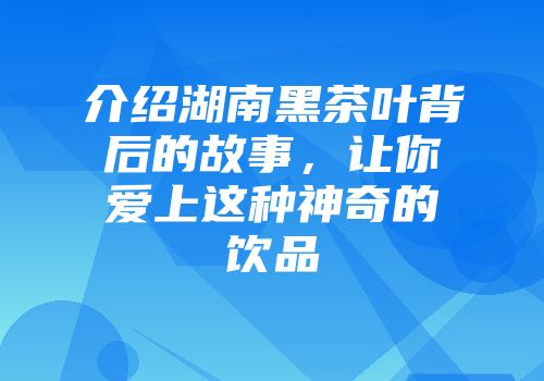 介绍湖南黑茶叶背后的故事，让你爱上这种神奇的饮品