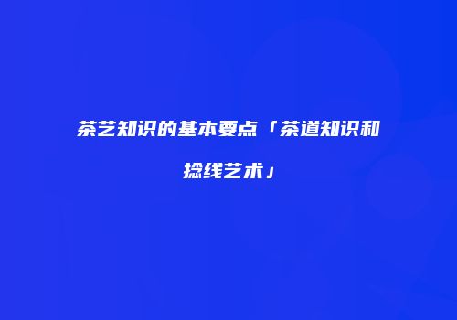 茶艺知识的基本要点「茶道知识和捻线艺术」