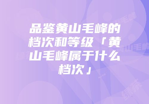 品鉴黄山毛峰的档次和等级「黄山毛峰属于什么档次」