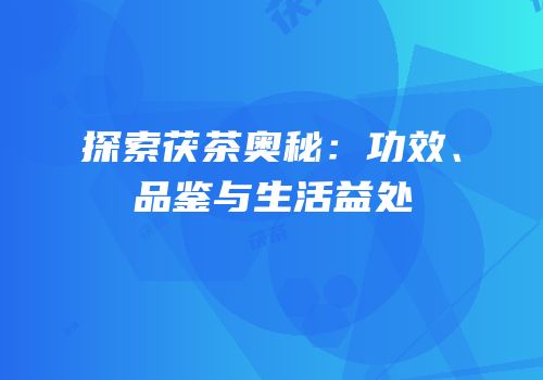 探索茯茶奥秘：功效、品鉴与生活益处