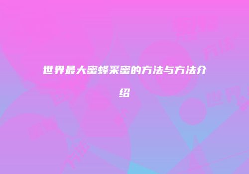 世界最大蜜蜂采蜜的方法与方法介绍