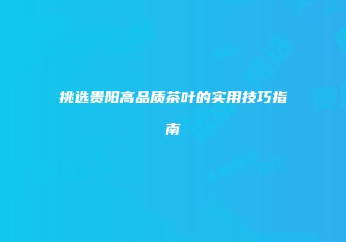 挑选贵阳高品质茶叶的实用技巧指南