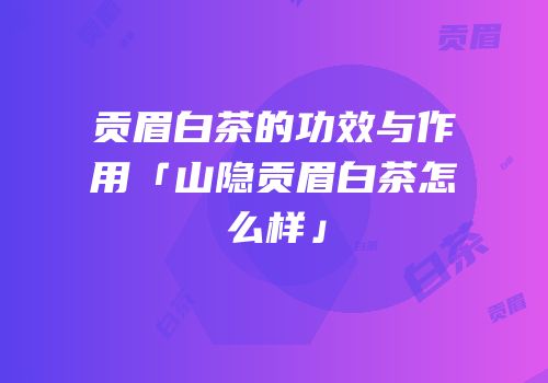 贡眉白茶的功效与作用「山隐贡眉白茶怎么样」