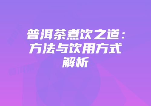 普洱茶煮饮之道：方法与饮用方式解析