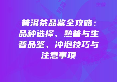 普洱茶品鉴全攻略：品种选择、熟普与生普品鉴、冲泡技巧与注意事项