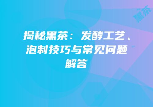 揭秘黑茶：发酵工艺、泡制技巧与常见问题解答