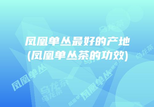 凤凰单丛最好的产地(凤凰单丛茶的功效)