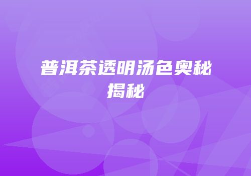 普洱茶透明汤色奥秘揭秘