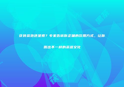 茯砖茶泡还是煮？专家告诉你正确的饮用方式，让你喝出不一样的茶道文化