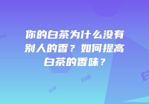 你的白茶为什么没有别人的香？如何提高白茶的香味？
