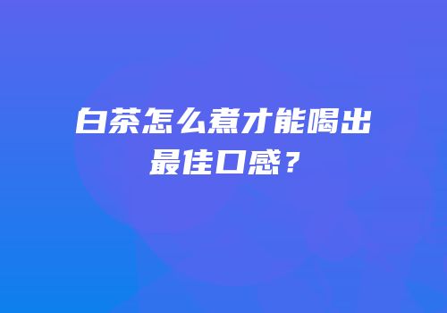白茶怎么煮才能喝出最佳口感？