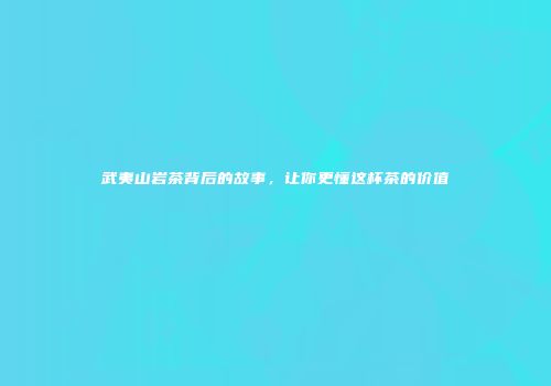 武夷山岩茶背后的故事，让你更懂这杯茶的价值
