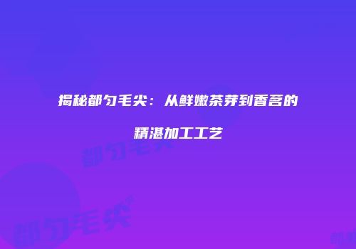 揭秘都匀毛尖：从鲜嫩茶芽到香茗的精湛加工工艺