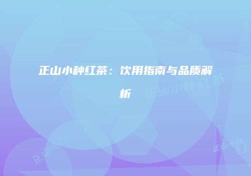 正山小种红茶：饮用指南与品质解析