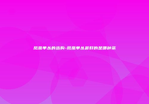 凤凰单丛的选购-凤凰单丛最好的是哪种茶