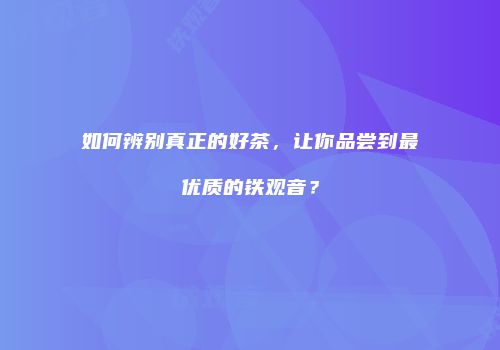 如何辨别真正的好茶，让你品尝到最优质的铁观音？