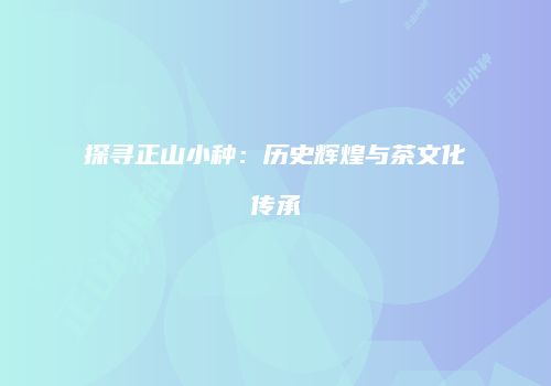 探寻正山小种：历史辉煌与茶文化传承