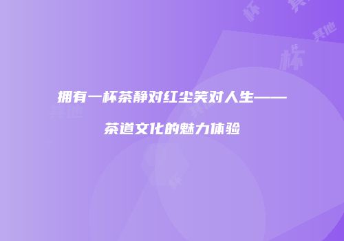 拥有一杯茶静对红尘笑对人生——茶道文化的魅力体验