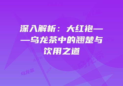 深入解析：大红袍——乌龙茶中的翘楚与饮用之道