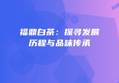 福鼎白茶：探寻发展历程与品味传承