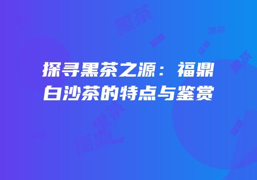 探寻黑茶之源：福鼎白沙茶的特点与鉴赏