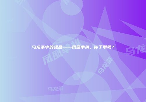 乌龙茶中的极品——凤凰单枞，你了解吗？
