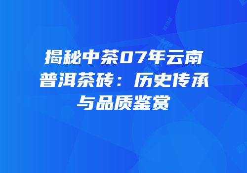 揭秘中茶07年云南普洱茶砖：历史传承与品质鉴赏