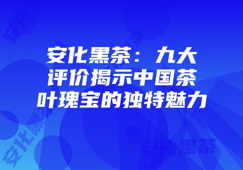 安化黑茶：九大评价揭示中国茶叶瑰宝的独特魅力